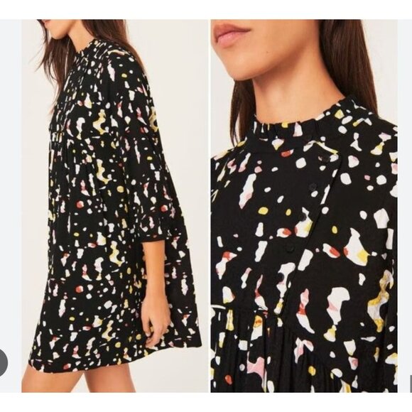 ba&sh Telma Black Mini Dress Abstract Graphic Print Colorful Size Small - Picture 2 of 9